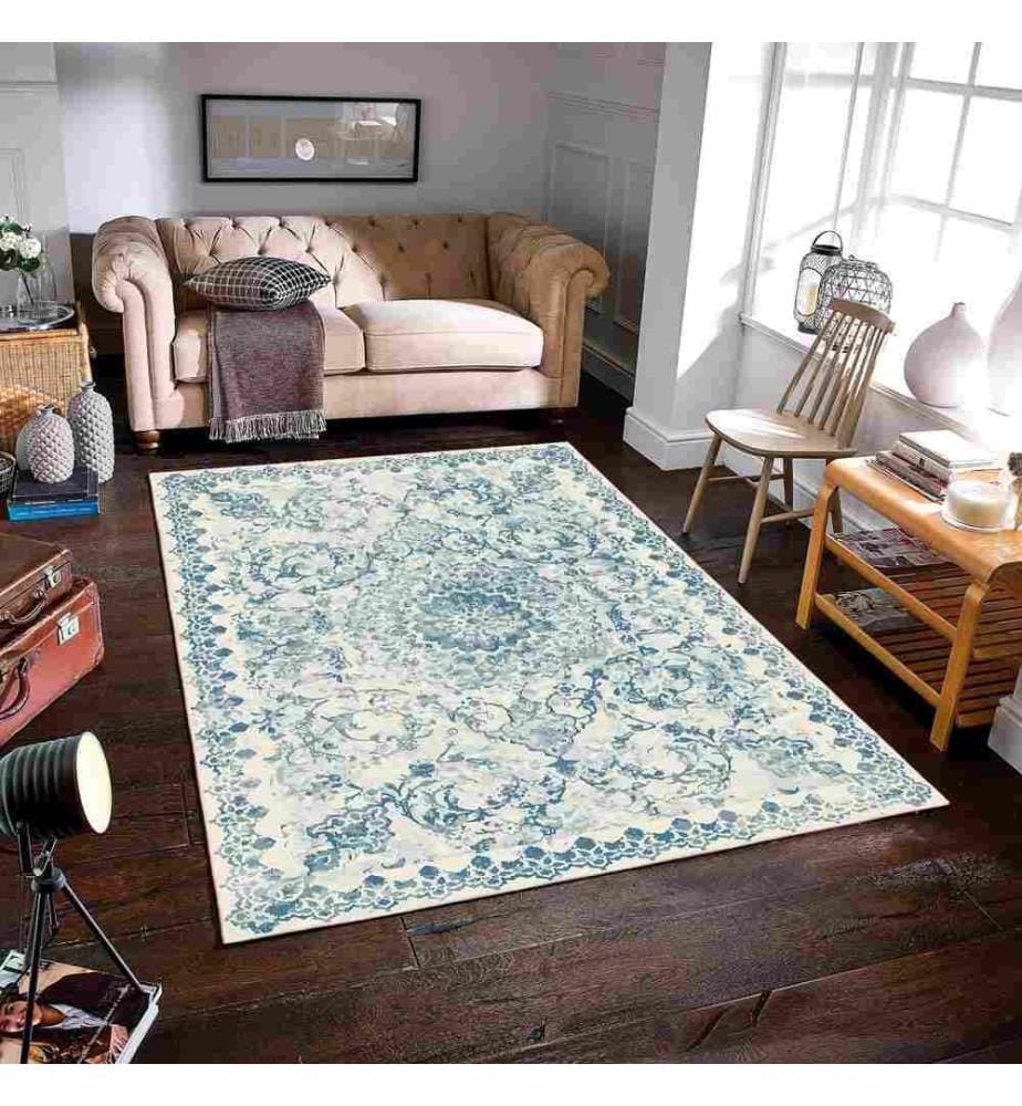 Tappeto, Blu, 70% cotone - 30% ciniglia, 100 x 200 cm