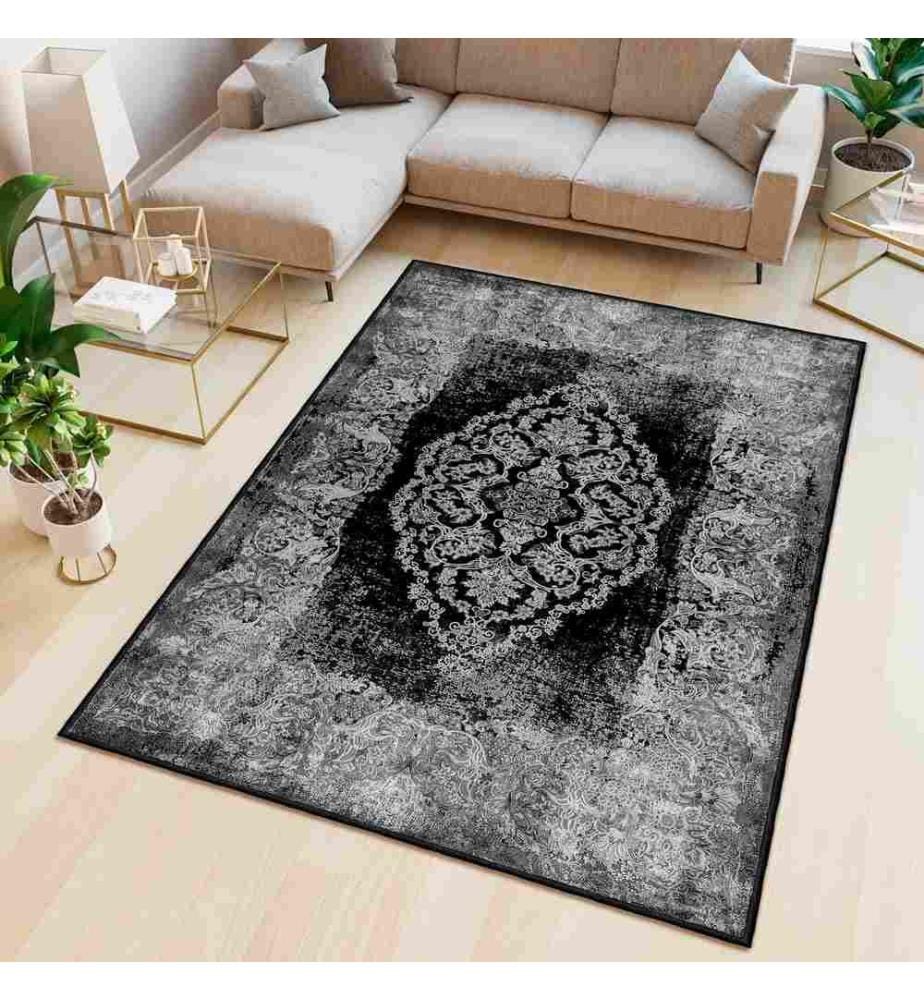 Tappeto, nero, 70% cotone - 30% ciniglia, 160 x 250 cm