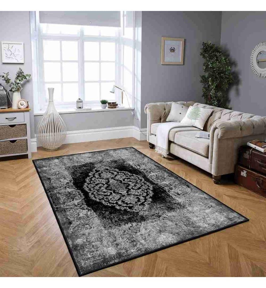 Tappeto, nero, 70% cotone - 30% ciniglia, 200 x 300 cm
