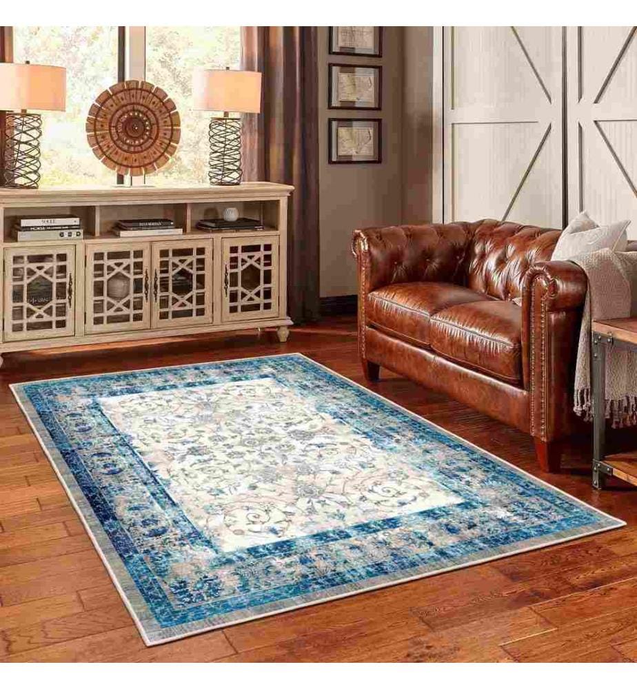 Tappeto, Blu, 70% cotone - 30% ciniglia, 80 x 200 cm
