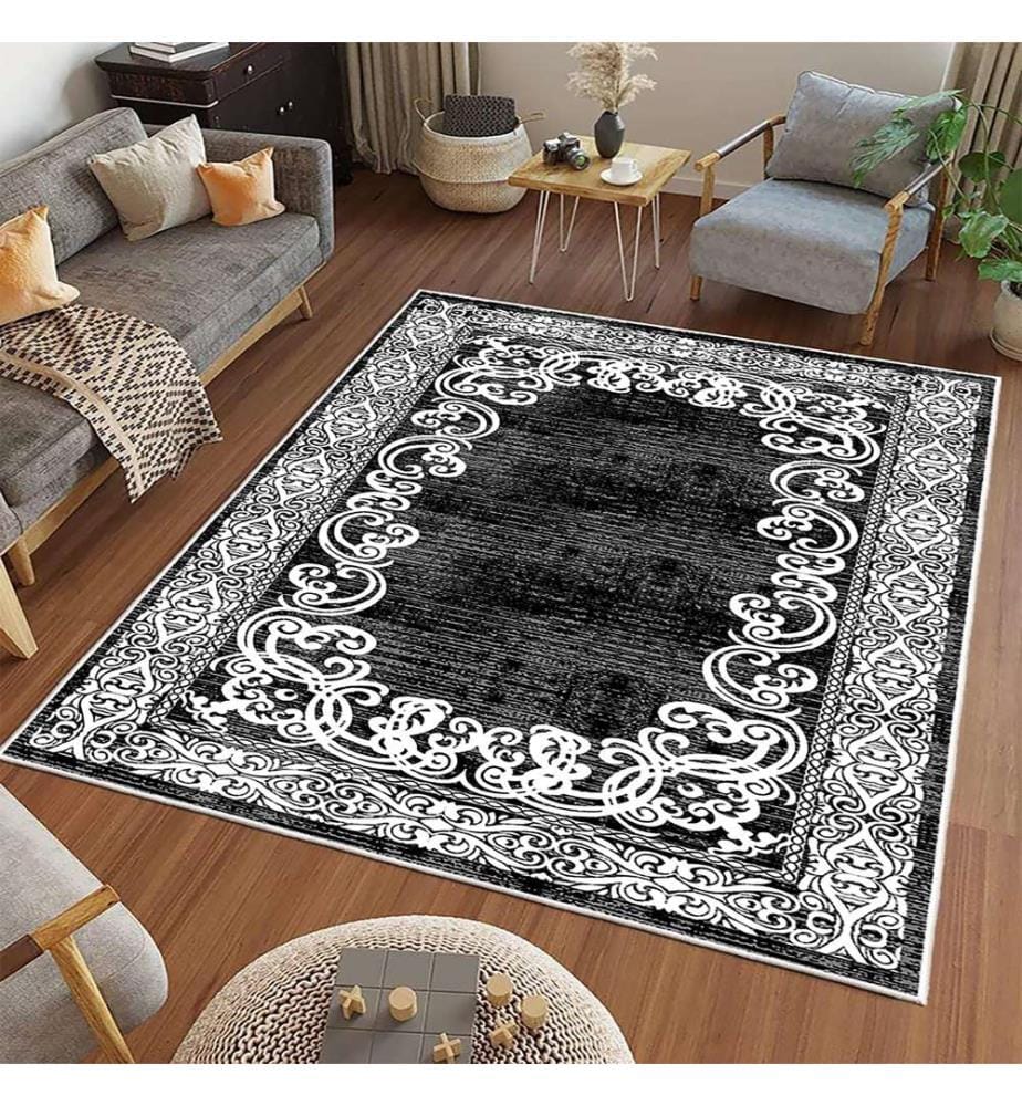 Tappeto, nero, 70% cotone - 30% ciniglia, 80 x 300 cm