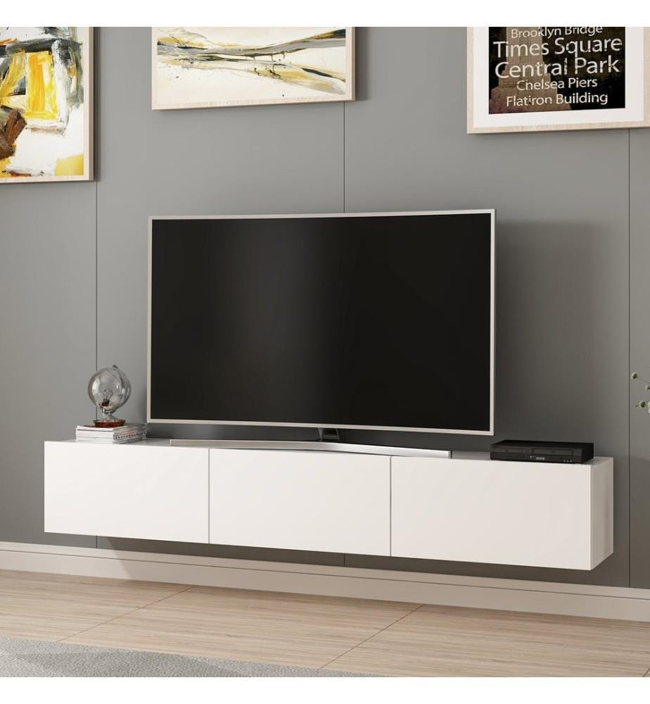 Meuble TV, Blanc, Panneau de particules mélaminé