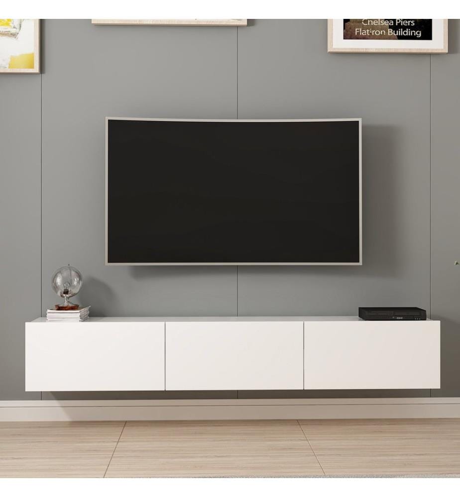 Meuble TV, Blanc, Panneau de particules mélaminé