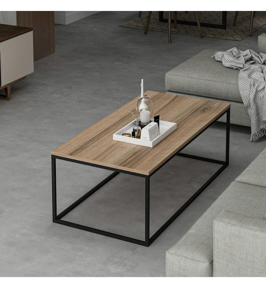 Table basse, Noyer, Panneau de particules mélaminé, Piétement métal