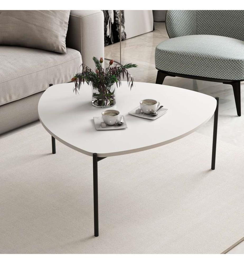Table basse, blanc, panneau de particules mélaminé, structure métallique
