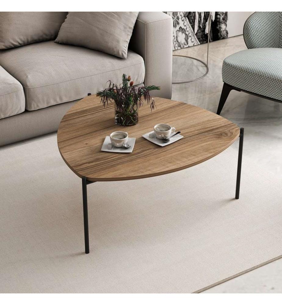 Table basse, Noyer, Panneau de particules mélaminé, Piétement métal