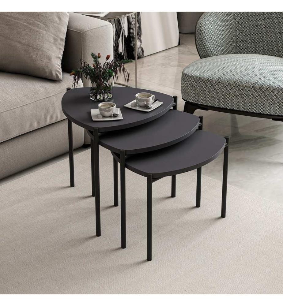 Table gigogne , 3 pièces, anthracite, panneau de particules mélaminé, structure métallique
