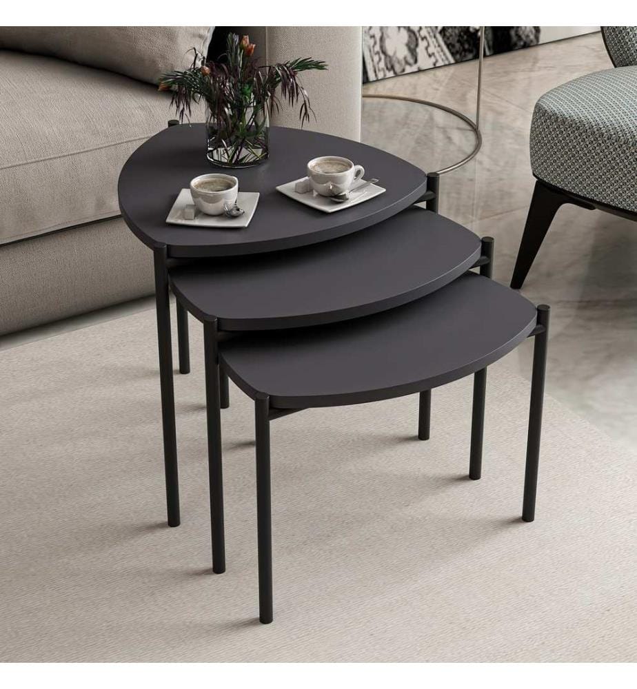 Table gigogne , 3 pièces, anthracite, panneau de particules mélaminé, structure métallique