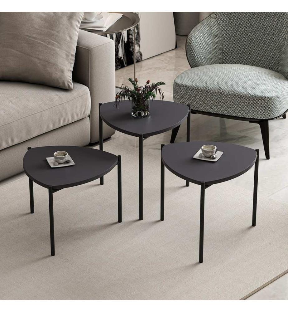 Table gigogne , 3 pièces, anthracite, panneau de particules mélaminé, structure métallique