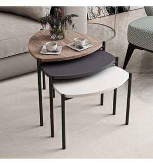 Nesting-Tisch , 3 Teile, Weiss, Anthrazit, Nussbaum, Melaminbeschichtete Spanplatte, Metallgestell