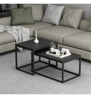 Table gigogne , 2 Pièces, Noir, Panneau de particules mélaminé, Piétement métal