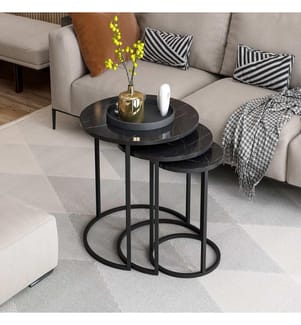 Table gigogne , 3 pièces, noir, panneau de particules mélaminé, structure métallique