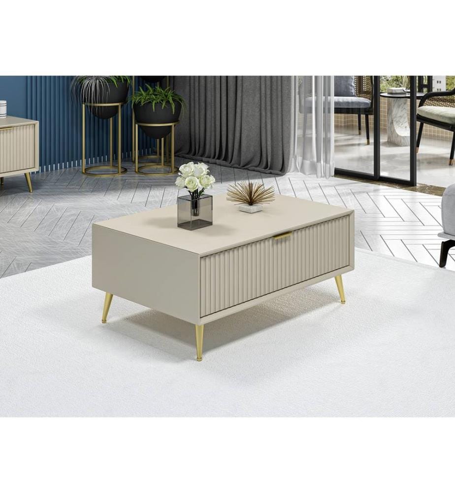 Table basse, grès, panneau de particules 100 % mélaminé