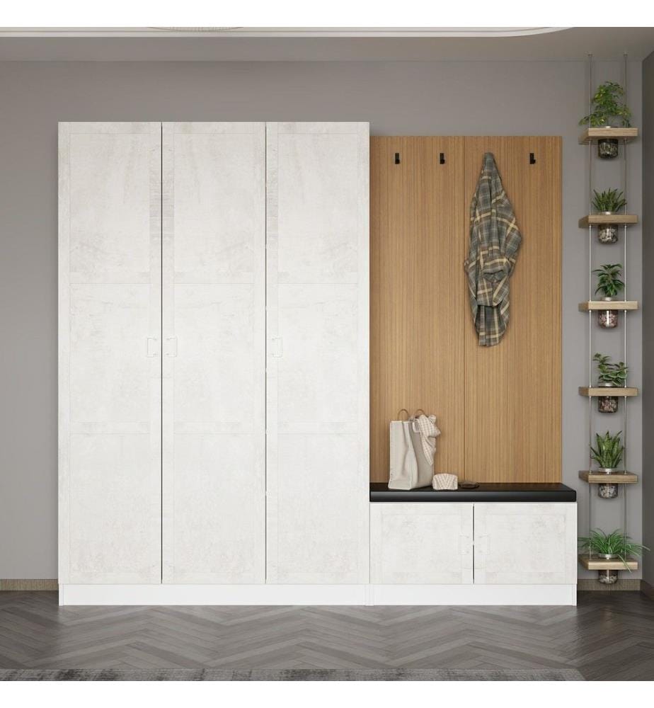 Hall Stand, White, Melamine Coated Particle Board