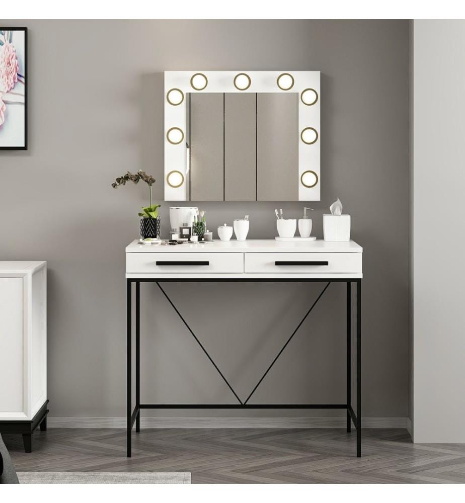 Table de maquillage, blanc, panneau de particules mélaminé