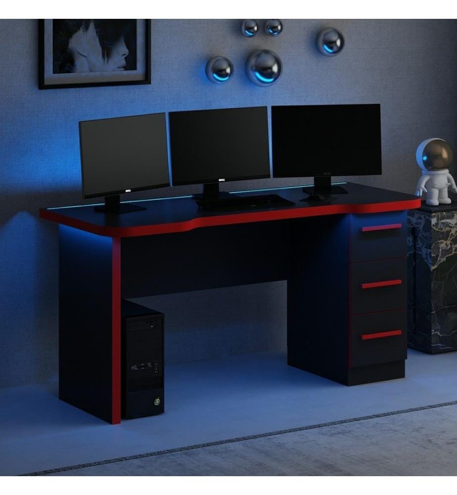 Gaming Desk, Noir, Rouge, Panneau de particules mélaminé