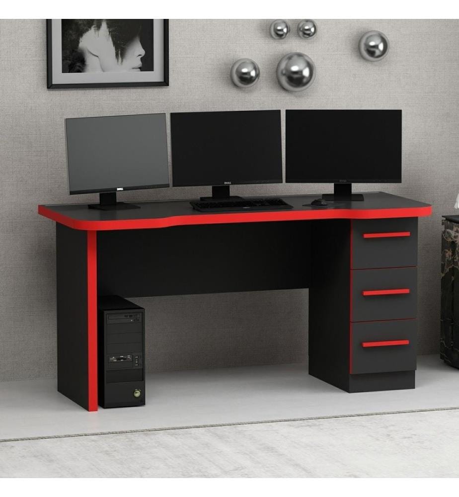 Gaming Desk, Noir, Rouge, Panneau de particules mélaminé