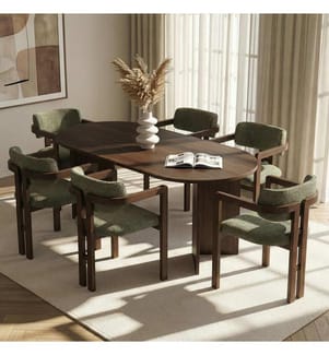 Ensemble table et chaises de salle à manger, 7 pièces, noyer Milano, noyer foncé, vert, panneau de particules 100 % recouvert de mélamine