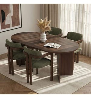 Ensemble table et chaises de salle à manger, 5 pièces, noyer Milano, noyer foncé, vert, panneau de particules 100 % recouvert de mélamine