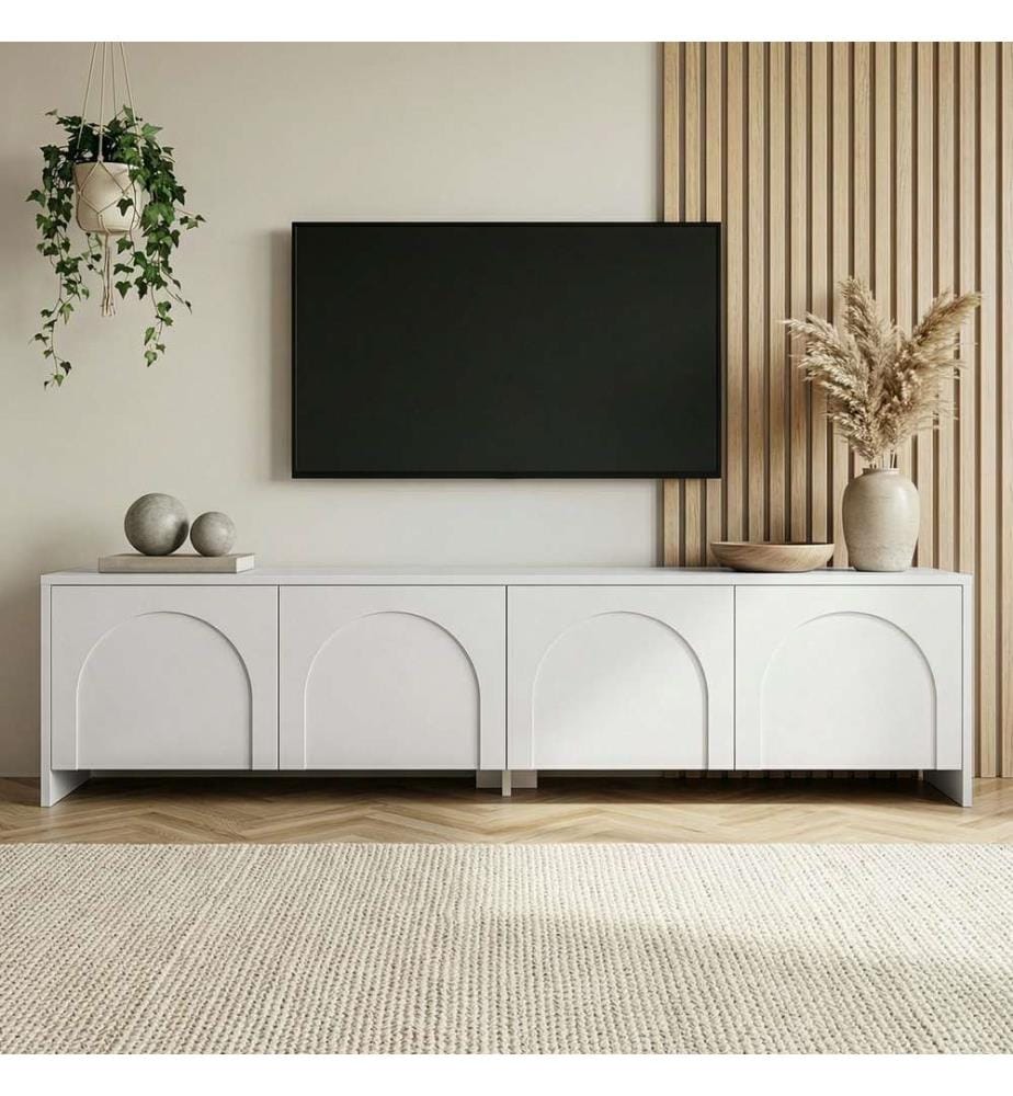 Meuble TV, blanc, 100% PANNEAU DE PARTICULES REVÊTU DE MÉLAMINE