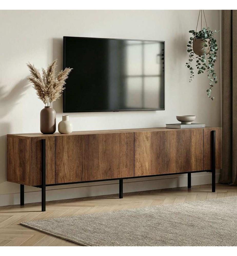 Meuble TV Barok en noyer noir, 100 % panneaux de particules recouverts de mélamine