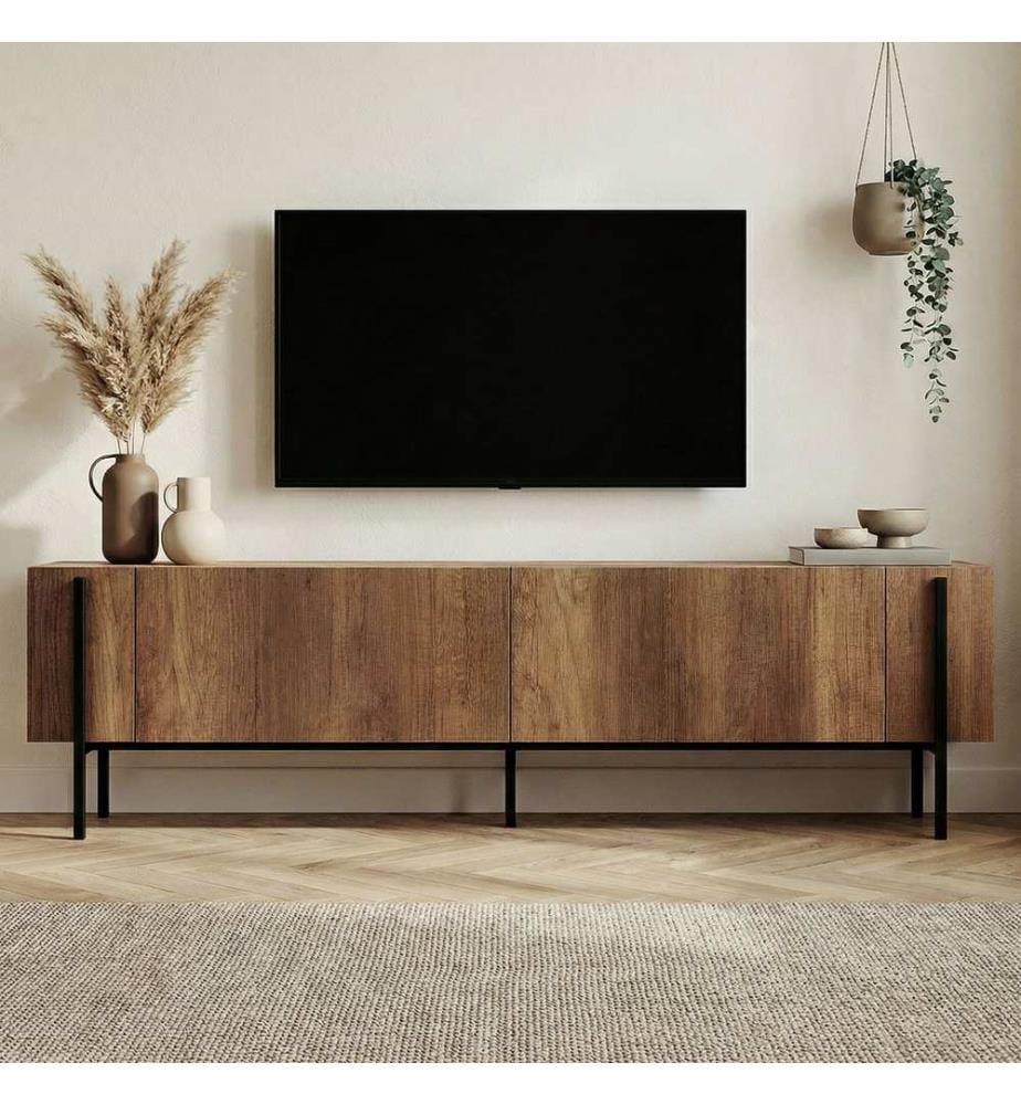 Meuble TV Barok en noyer noir, 100 % panneaux de particules recouverts de mélamine
