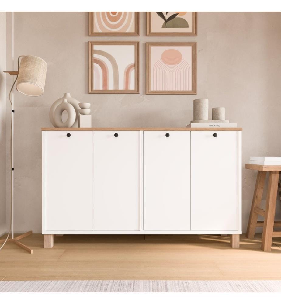 Console, panneau de particules 100 % mélaminé, blanc, chêne