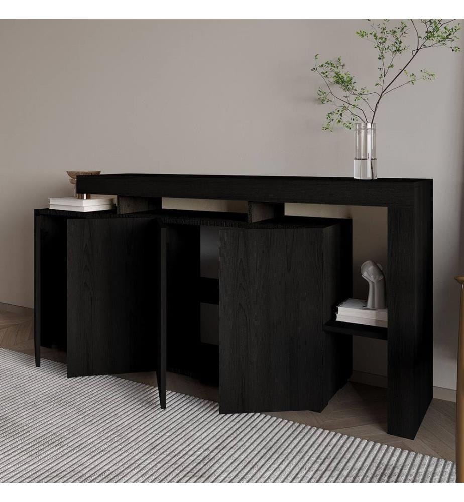 Konsole, 100 % melaminbeschichtete Spanplatte, Holz Schwarz