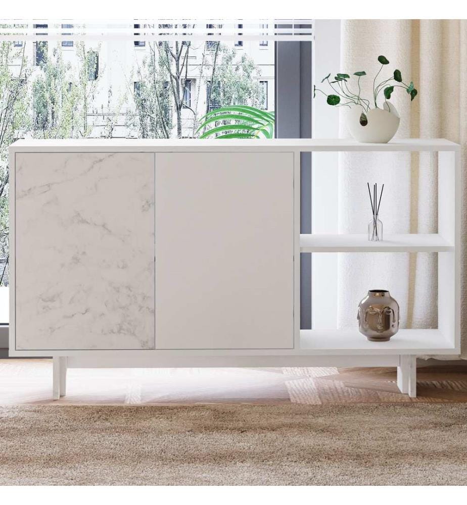 Console, panneau de particules 100 % mélaminé, blanc, marbre
