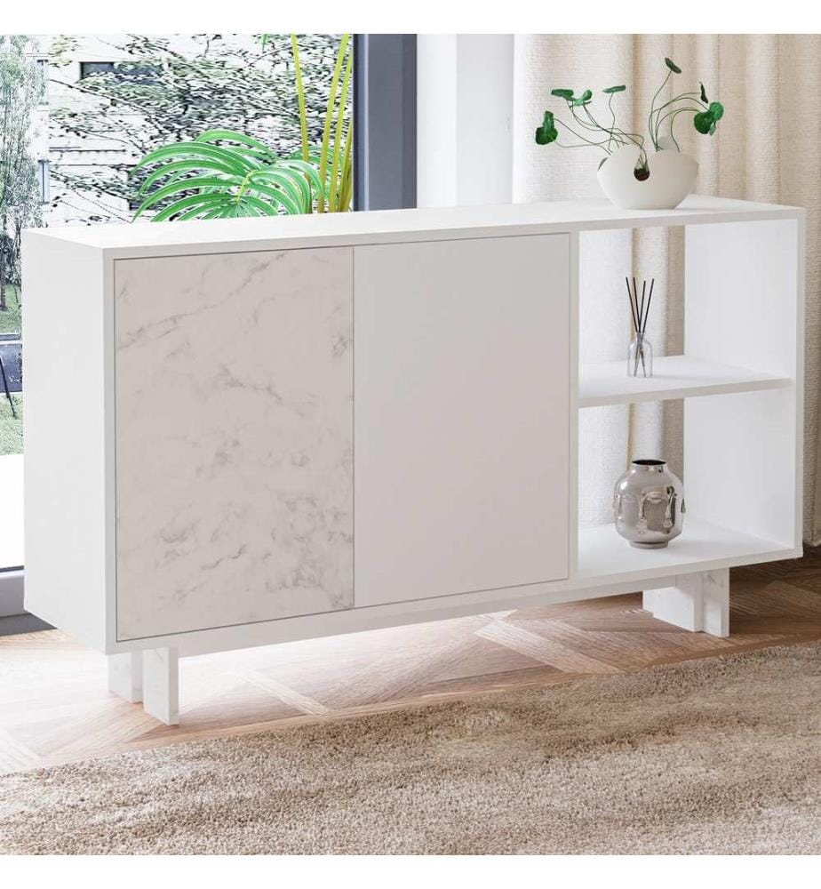 Console, panneau de particules 100 % mélaminé, blanc, marbre