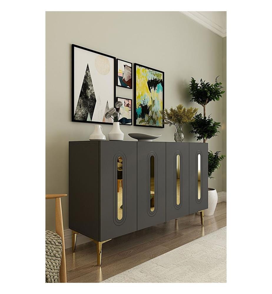 Console, panneau de particules 100 % mélaminé, anthracite, or