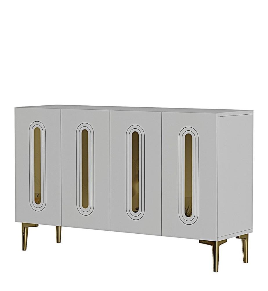 Console, panneau de particules 100 % mélaminé, blanc, or