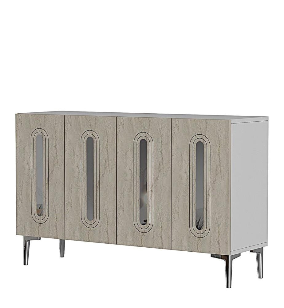 Console, panneau de particules 100 % mélaminé, blanc, travertin, argent