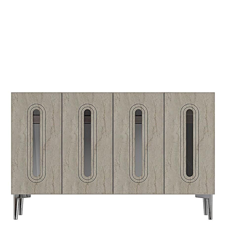 Console, panneau de particules 100 % mélaminé, blanc, travertin, argent