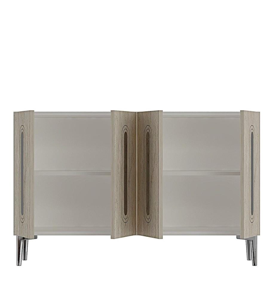 Console, panneau de particules 100 % mélaminé, blanc, travertin, argent