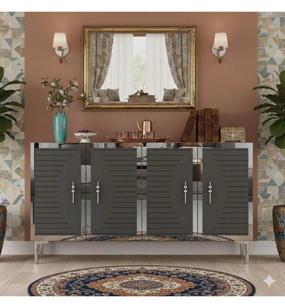 Console, panneau de particules 100 % mélaminé, anthracite, argent