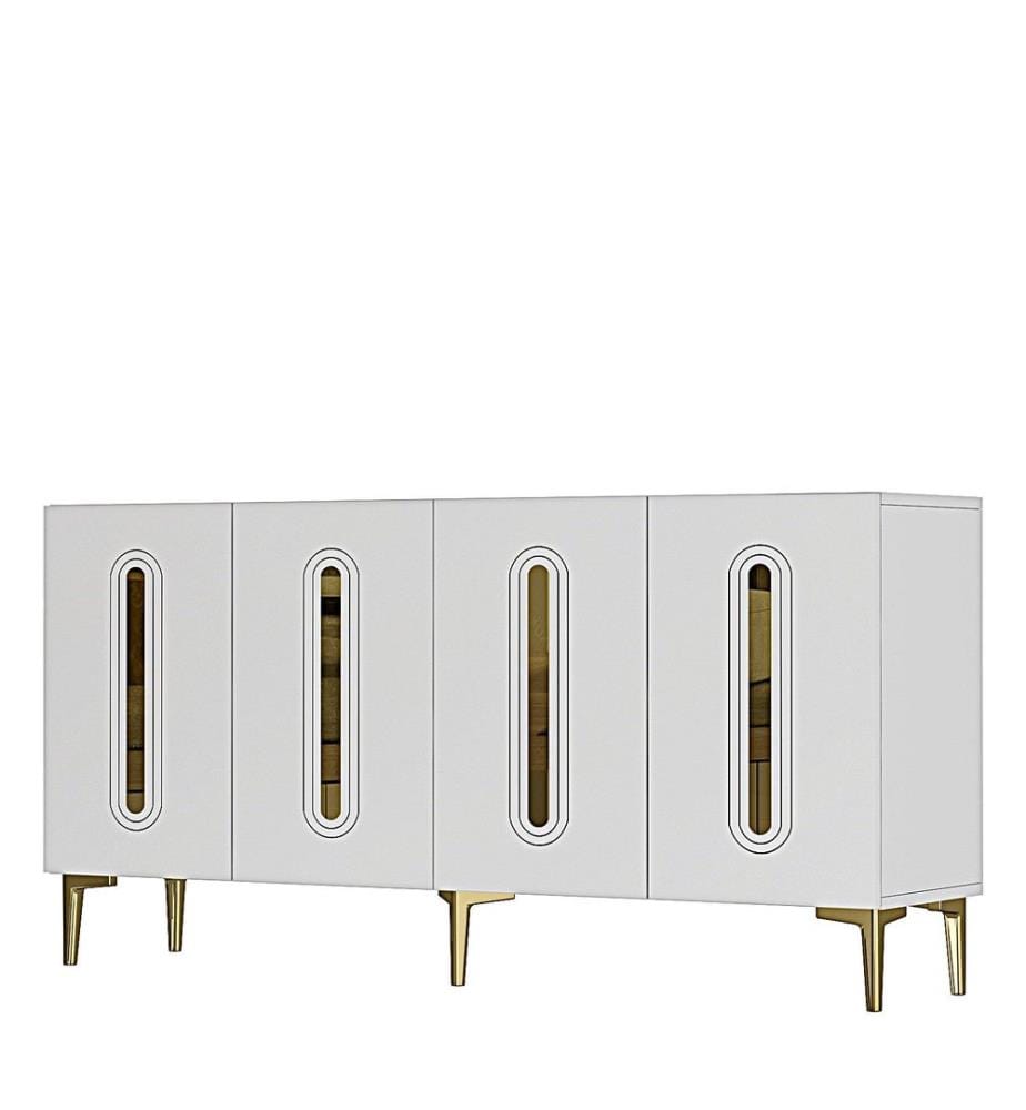 Console, panneau de particules 100 % mélaminé, blanc, or