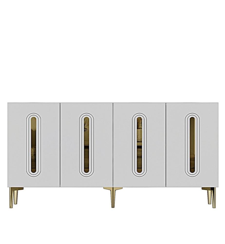 Console, panneau de particules 100 % mélaminé, blanc, or