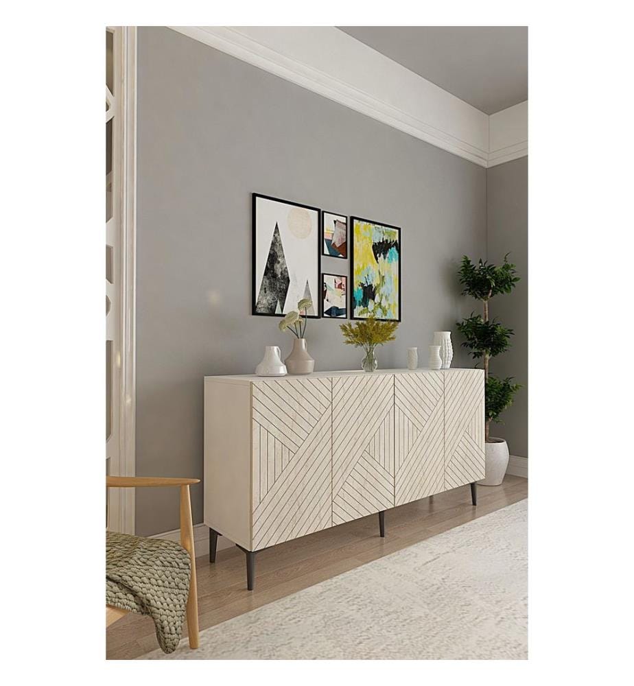 Console, panneau de particules 100 % mélaminé, blanc, travertin