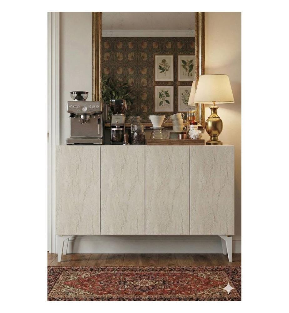 Console, panneau de particules 100 % mélaminé, blanc, travertin