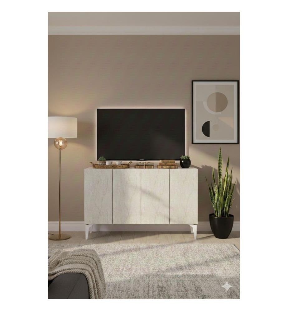Console, panneau de particules 100 % mélaminé, blanc, travertin