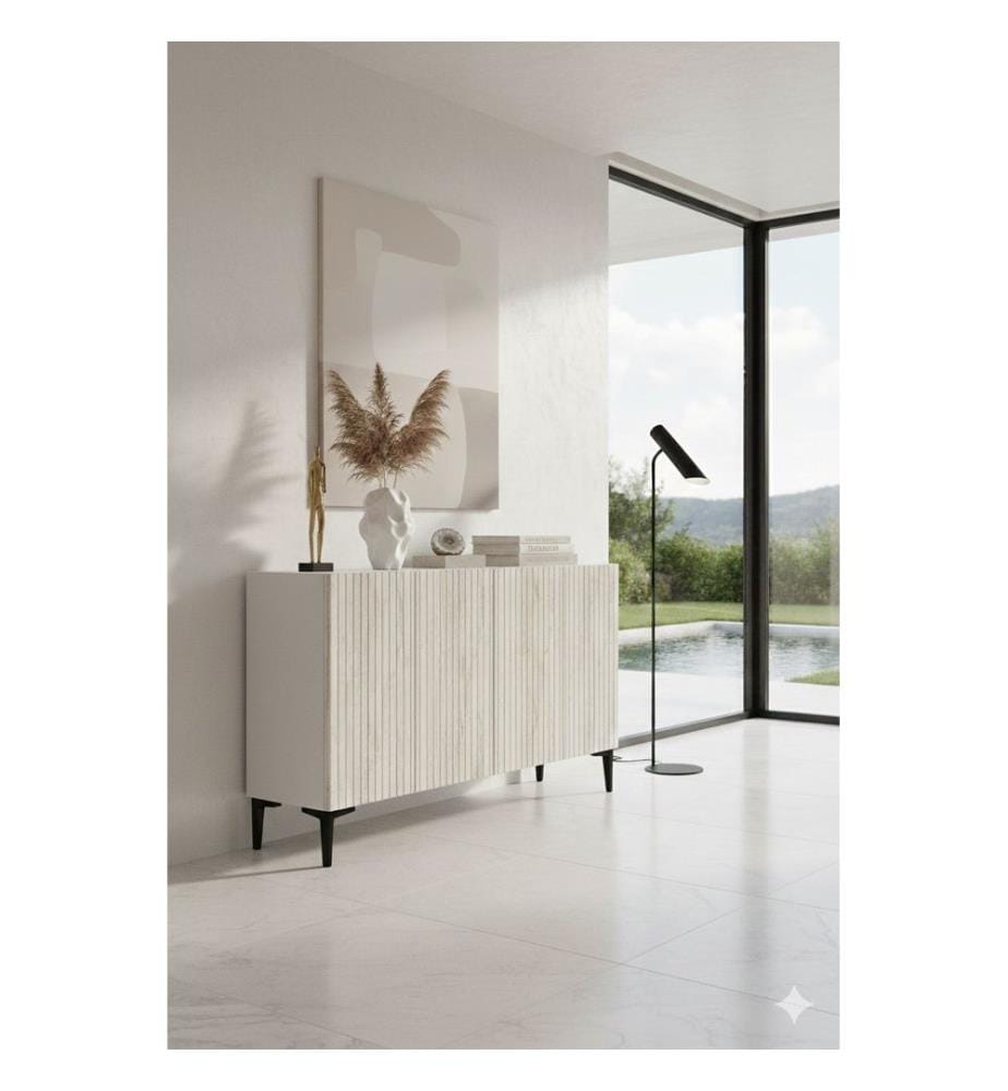 Console, panneau de particules 100 % mélaminé, blanc, travertin