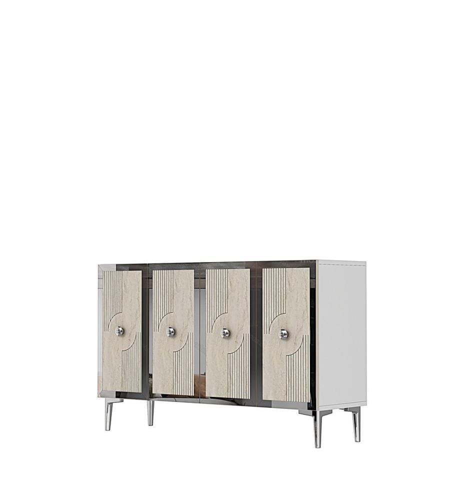 Console, panneau de particules 100 % mélaminé, blanc, travertin, argent