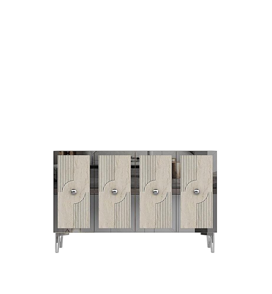 Console, panneau de particules 100 % mélaminé, blanc, travertin, argent