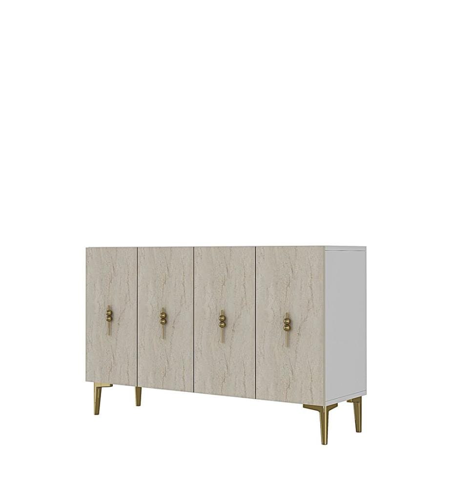 Console, panneau de particules 100 % mélaminé, blanc, travertin, or