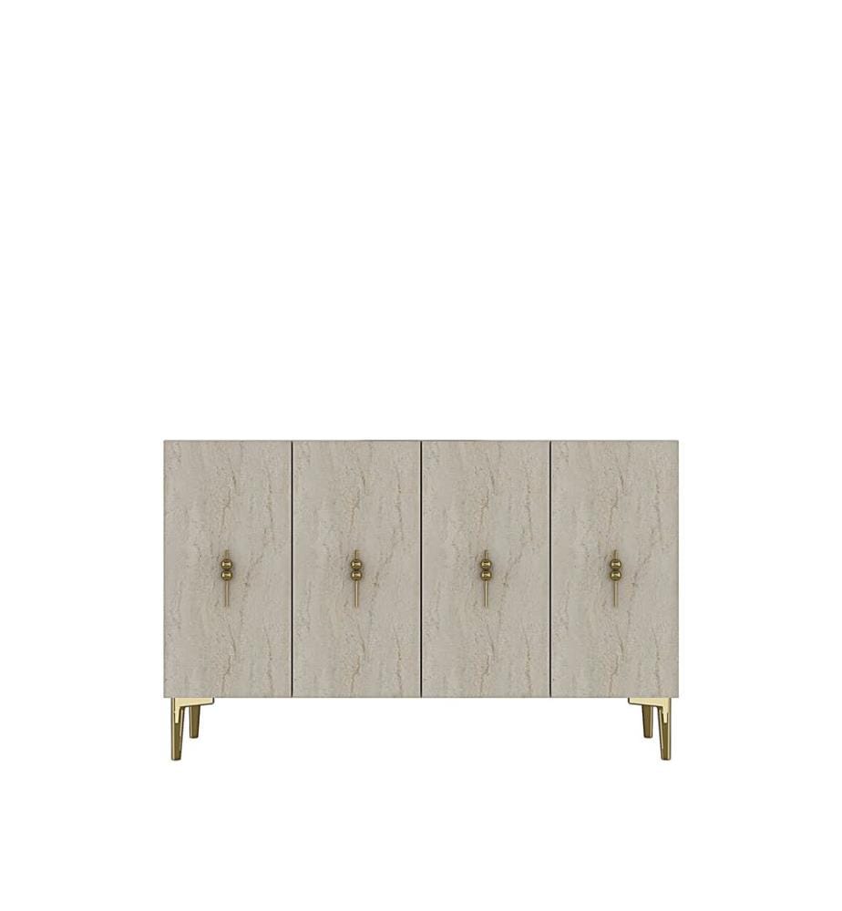 Console, panneau de particules 100 % mélaminé, blanc, travertin, or