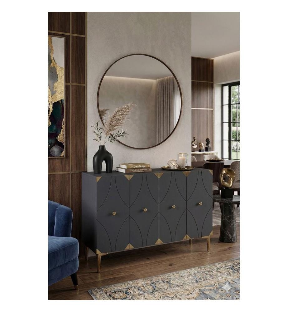 Console, panneau de particules 100 % mélaminé, anthracite, or