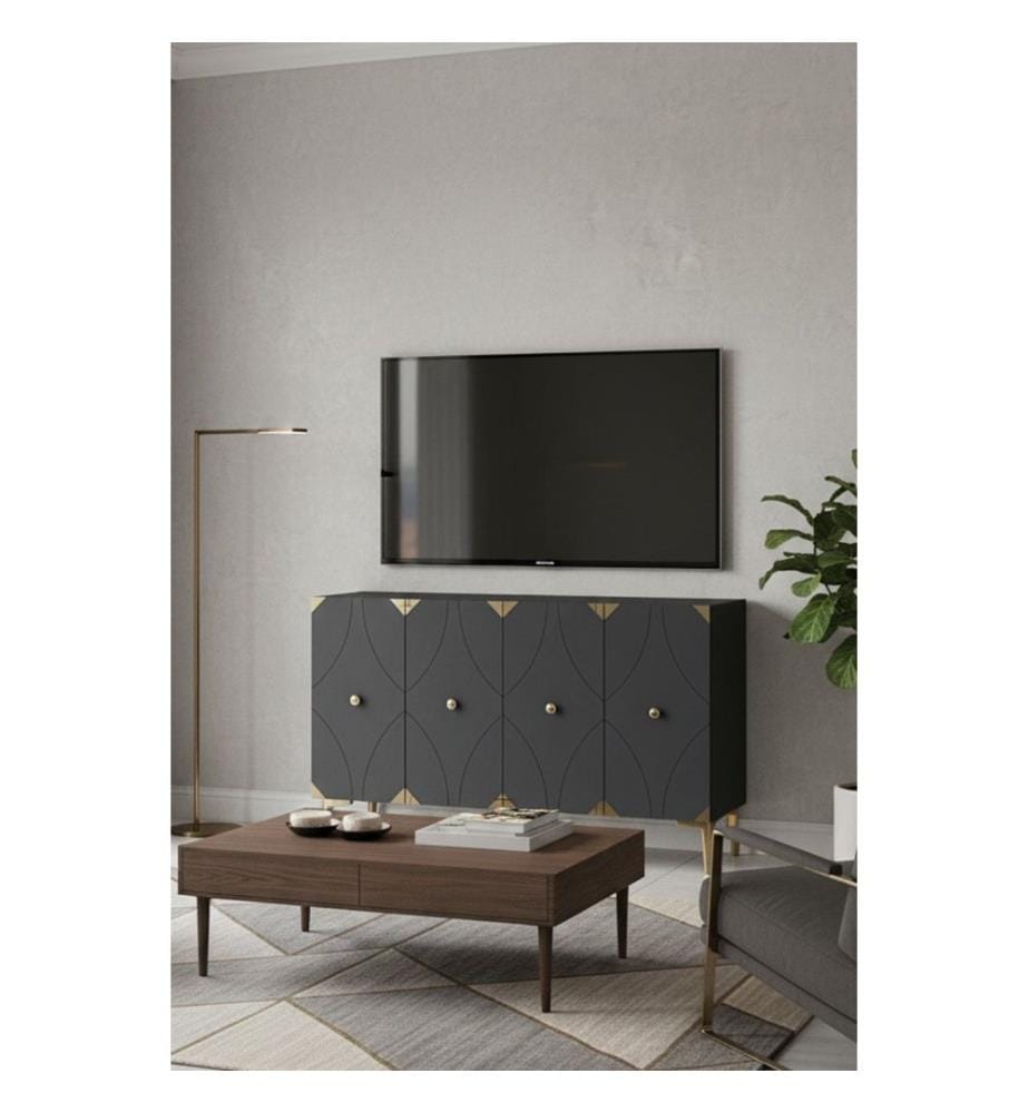 Console, panneau de particules 100 % mélaminé, anthracite, or