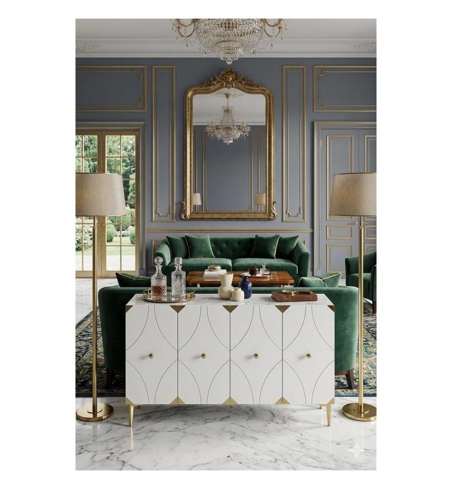 Console, panneau de particules 100 % mélaminé, blanc, or
