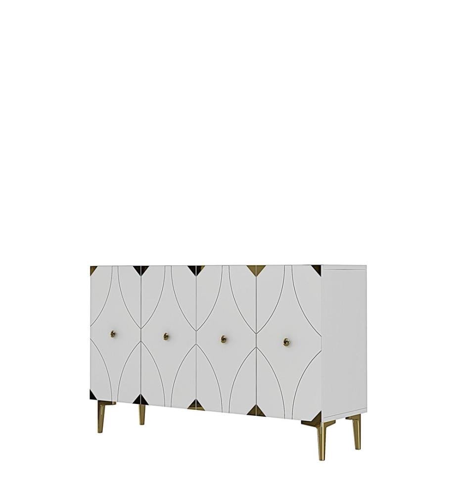 Console, panneau de particules 100 % mélaminé, blanc, or